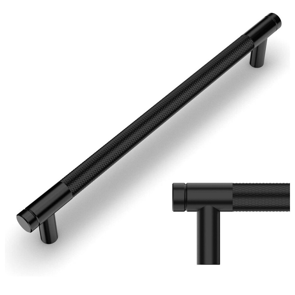 Amerdeco 8 Pack Matte Black Knurled Cabinet Pulls 7.55 Inch Center to Center